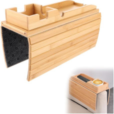 APACALI 1 vnt. sofos padėklas porankis, porankio padėklas, sofos padėklas iš bambuko, neslystantis sofos padėklas, sulankstoma sofos porankio lentyna užkandžiams Nuotolinio valdymo mobilusis telefonas Gėrimų puodelis