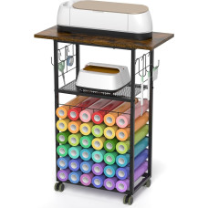ikkle Rolling Craft Cart Compatible with Cricut Machines, Craft Organiser and Storage Stand with 36 Vinyl Roll Holders, Ideal for Craft Room & DIY Projects