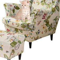 Uyeoco Armchair Throws Elastic 3-Piece Armchair Cover Ottoman Protective Cover Stretch Cover for Armchairs (Colour: #2)