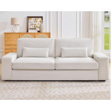 LUXOAK 220 cm ilgio sofa, 59 cm gylio sėdynė, 3 sėdimų vietų sofa su plačiais porankiais, lengvai surenkama sofa svetainei, miegamajam ar žaidimų kambariui, smėlio spalvos šenilas