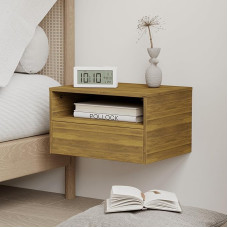 JERX modernus plaukiojantis naktinis staliukas, mažas plaukiojantis naktinis staliukas su stalčiumi, plaukiojančios lentynos miegamajam ir svetainei (graikinis riešutas)