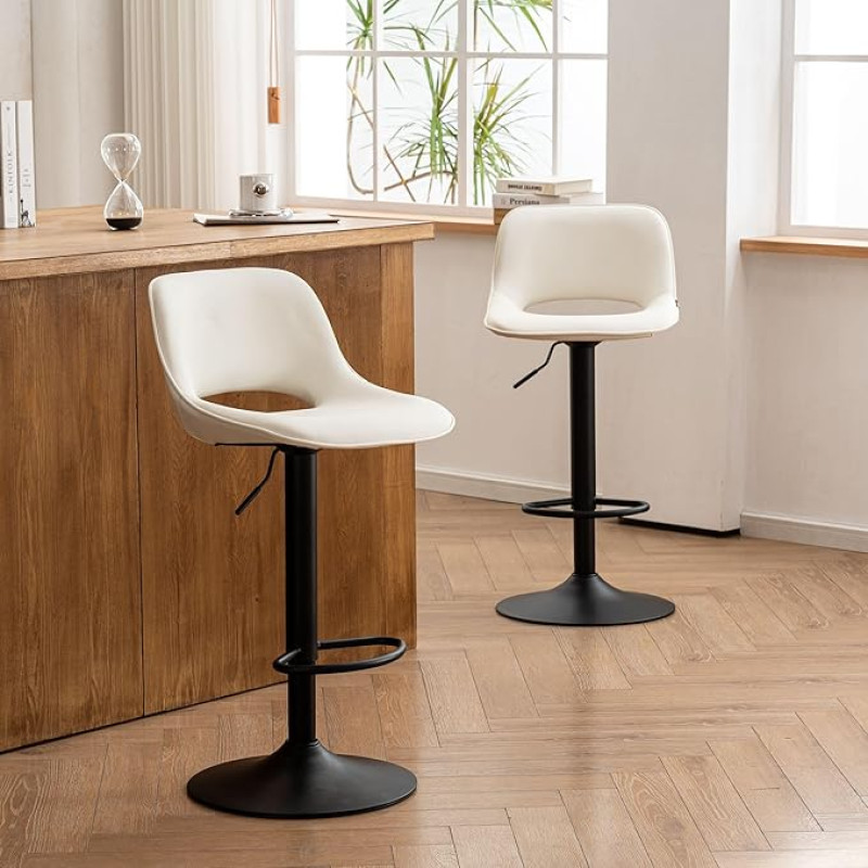 YOUNIKE Baro kėdės 2 baro kėdžių rinkinys Baro kėdės reguliuojamo aukščio pasukama kėdė Virtuvės kėdės Kėdė su tuščiaviduriu atlošu, aukštos baro kėdės, skirtos baro stalui virtuvėje, baltos spalvos