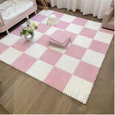 ouxei 60 Stück 12x12 Zoll (30,5 X 30,5 cm) 0,4 Zoll (1 cm) Plüsch-Ineinander Greifende Schaumstoff-Teppichfliesen Für Bodenbeläge(Pink White)