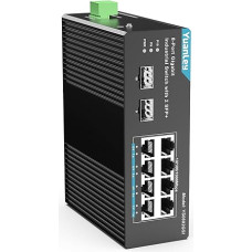 YuanLey pramoninis Ethernet komutatorius 8 prievadų Gigabit su 2 SFP, 8 Gigabit Ethernet prievadai, IP30 sertifikuotas, nevaldomas tinklo komutatorius (nuo -40 iki 176°F), apsauga visą gyvenimą