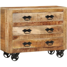 vidaXL Sideboard, Chest of Drawers with 3 Drawers, Living Room Cabinet Sideboard with Wheels, Cupboard, Side Cabinet, Drawer Cabinet, Solid Rough Mango Wood