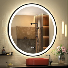 GANPE LED Sensor Mirror, Round Human Body Induction Cosmetic Mirror, Illuminated, Dimmable, Anti-Fog, IP44 Waterproof, Bathroom Wall Mounting Mirror (80 cm)