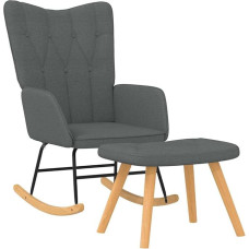 vidaXL supamasis krėslas su taburete, supamasis krėslas su porankiu, supamasis krėslas su medinėmis atramomis, plieninis rėmas, poilsio krėslas, svetainė, modernus, audinys, tamsiai pilka