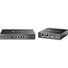 TP-LINK ER7206 6 Port Dual/Multiple WAN VPN Router, Black & OC200 Omada Hybrid PoE Hardware Controller for EAP Series, USB Port for Automatic Backup, Cloud Service, Mobile App, Grey Metallic