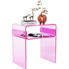 solaround Acrylic Side Table Bedside Table Transparent U Shape Table for Bedroom Living Room 40 x 30 x 50 cm (Pink)
