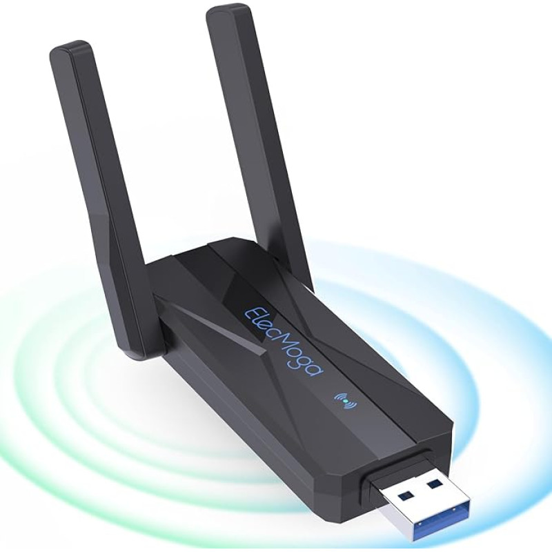 ElecMoga USB WLAN Stick for PC, 1300Mbps USB 3.0 WiFi Adapter with 2 x 5dBi WLAN Antenna, 2.4GHz/5.8GHz Internet Stick for PC/Desktop/Tablet/Laptop, Compatible with Windows 11/10/8/7/Vista/XP Mac OS