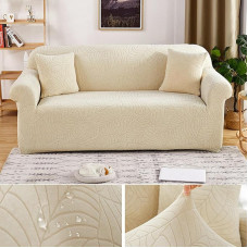 LJQAIZYL Sofos dangtelis Neperšlampamas sofos užmetimas Elastingas tempimo sofos dangteliai Kampinis sofos L formos dešinysis kairysis šezlongas Sofos dangtelis Universalus 1/2/3/4 vietų skalbiamasis neslystantis sofos dangtelis, smėlio spalvos, 1 vieta