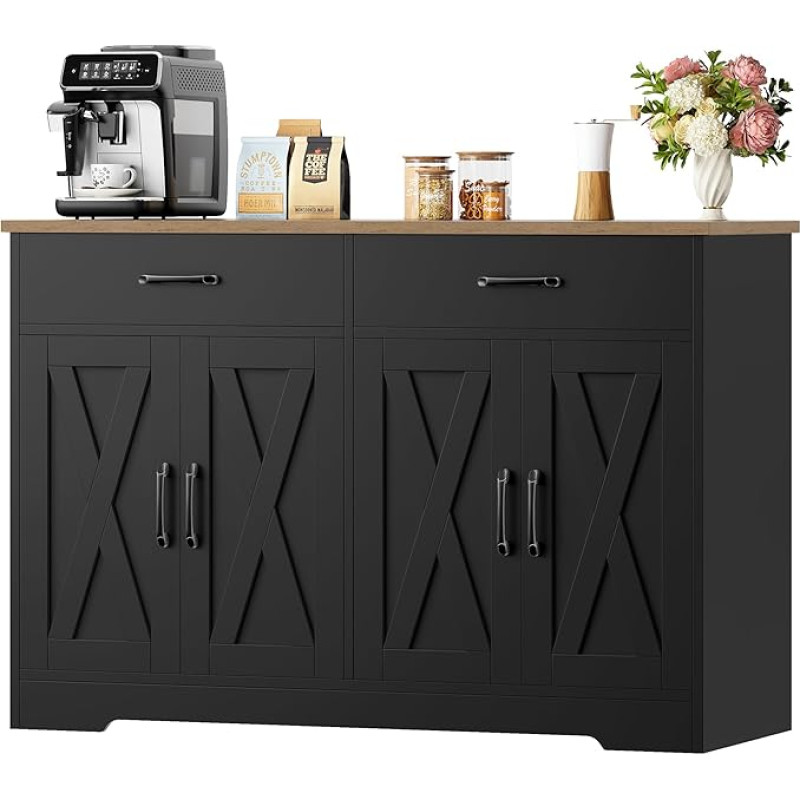 HOCSOK stalviršis, 120 cm pločio virtuvės spintelė su stalviršiais, virtuvės bufeto spintelė su 2 stalčiais ir 4 durelėmis, svetainė, virtuvė, prieškambaris, juoda ir ruda