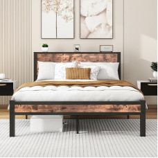 HOMERECOMMEND Lova 120 x 200, lovos rėmas 120 x 200 cm Metalinis lovos rėmas Medinė metalinė lova Metalinis svečių lovos rėmas, svečių lova mažoms erdvėms, juoda ir ruda