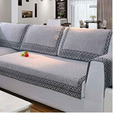 MTHGH Sofa Protector Non-Slip Sofa Cover Retro Decoration Sofa Throw Cotton Non-Slip Dirt-Repellent Cushion Protector for L Shaped Couch Cut, Grey 90 x 160 cm
