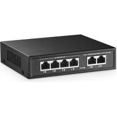 YuLinca 6 prievadų mini PoE komutatorius su 4 PoE+ prievadais, 2 Fast Ethernet Uplinks, 10/100 Mbps, 65W 802.3af/at PoE, be ventiliatoriaus, Plug & Play PoE+ tinklo komutatorius, metalinis