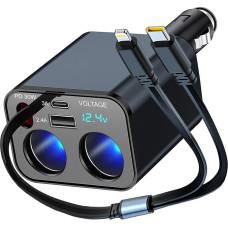 12 V/24 V Cigarette Lighter Splitter 159 W Retractable Car UAB C Charger USB Adapter 2 Way Socket Multiple Splitter Socket Adapter Quick Charger for Mobile Phone GPS Dash Camera Seat Heating