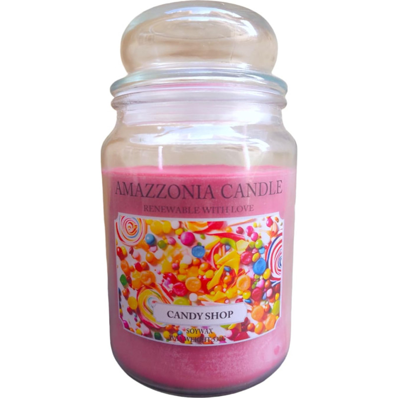 Amazzonia Candle Candy Shop 18oz Natural Scented Soy Wax Candle Air Freshener Environmental Decorative White Candle Jara Glass Jar