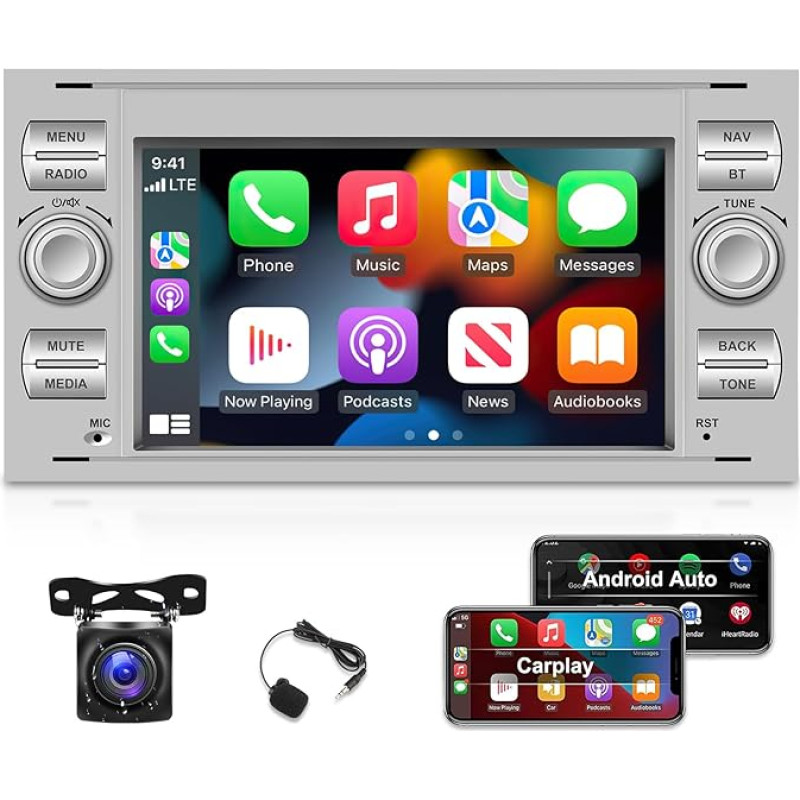 Android Car Radio for Ford Fiesta Transit Focus Fusion Mondeo Kuga Galaxy C-Max S-Max Connect with Wireless CarPlay and Android Car, WiFi, GPS + AHD Rear View Camera