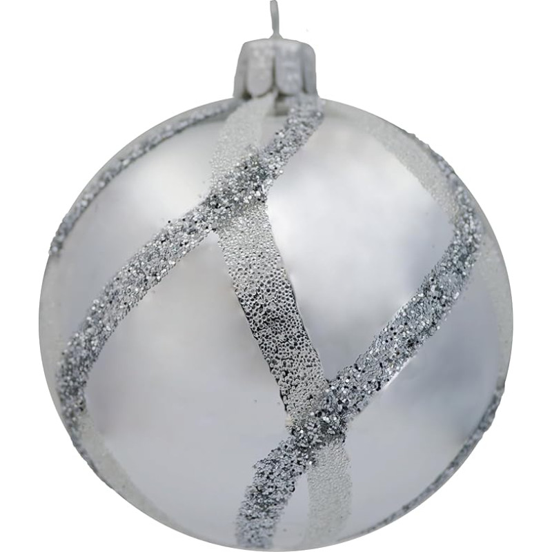 Set of 6 Christmas Tree Baubles (Diameter 8 cm) Made of Mouth-Blown and Hand-Decorated Glass