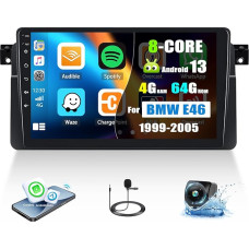 [4G + 64G 8 Core] Android 13 Carplay Car Radio for BMW 3 Series E46 1999-2005 with Wireless Android Car, 9 Inch Car Touch Display with FM/RDS Radio GPS WiFi Bluetooth Steering Wheel Control + AHD