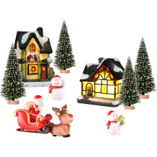 Pack of 11 Gnome Door Accessories Christmas, Christmas Village with Lighting, Christmas Gnome, Christmas Decoration Gnome, Christmas Scene, Winter Village, Mini Dollhouse Accessories, Christmas