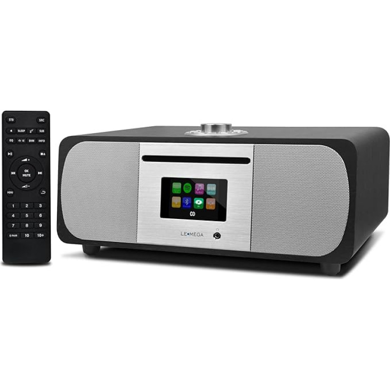 LEMEGA M5+ All-in-One 35W Music System, CD Player, DAB/DAB+/FM Digital Radio, WiFi Internet Radio, Spotify Connect, Bluetooth, Headphone Output, Remote Control and App Control, Black Oak