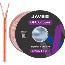 JAVEX Speaker Cable 12-Gauge [2 x 3.38 mm²] [Oxygen-Free Copper 99.9%] Stranded Copper, Flat Cable, Cable for Hi-Fi Systems, Amplifier 50 Feet [15.25 m]