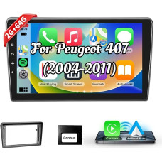 Podofo Carplay Car Radio for Peugeot 407 2004-2011, Android 2G+64G HiFi, 9 Inch Touchscreen Android Car GPS Navigation WiFi Bluetooth FM RDS Radio USB Car Stereo Player