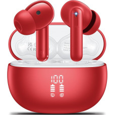 Bluetooth In-Ear Headphones Wireless Bluetooth 5.3 HiFi Stereo Sound, Headphones with 4 ENC Cancelling Mic, 42H Wireless Headphones with LED Display, IPX7 Waterproof, Suitable for Sports/Office, Red