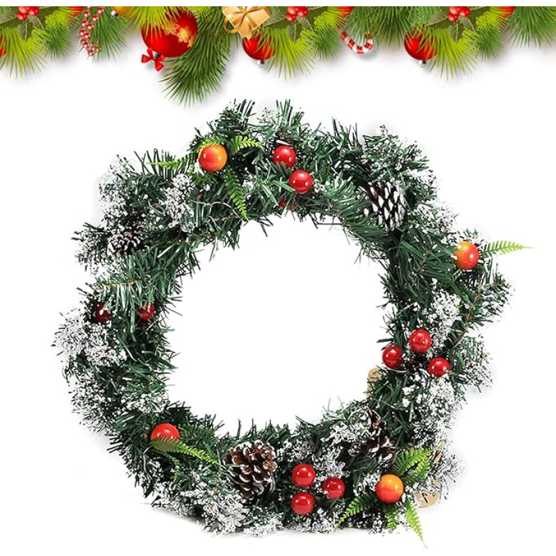 Door Wreath Christmas Outdoor Artificial Fir Wreath with LED Christmas Decoration Wreath for Door and Home Decoration Christmas Wedding Party Decorations 40 cm