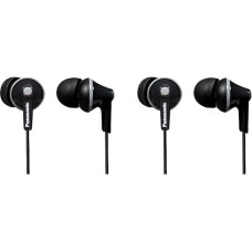 Panasonic RP-HJE125E-K Ergofit In-Ear Headphones with Powerful Sound, Comfortable Non-Slip Fit and 3 Sizes of Earplugs, Black (Pack of 2)