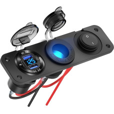 12 V USB Socket Boat Accessories Marine Switch Panel Plug, PD3.0 and Two QC3.0 USB Ports Aluminium Car Charger with Voltmeter, Illuminated 150 W Cigarette Lighter Socket and Rocker Switch