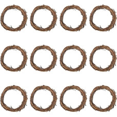 PATIKIL 4 Inch Rattan Wreath, Pack of 12 0.39 Inch Wire Diameter Christmas Round Natural Vine Branch Wreath Garland Flower Ring Hoop for Door and Window Decorations, Brown