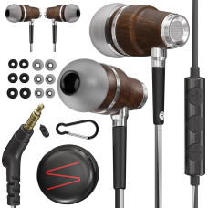 Symphonized in ear kopfhörer mit kabel und mikrofon, premium noise cancelling, 8-mm-bass, 3D-sound aus bubinga-holz, für mobilgeräte, pcs, tablets