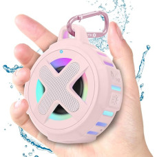 Xleader Pink Mini Bluetooth Speaker, Certified IPX7 Waterproof Shower Pool Floating Speaker with Lights, Clip, Microphone, Bass, for Beach Travel, Ideal Girls Women Gifts