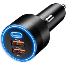 SONRU 66W Car Charger USB C Cigarette Lighter Adapter, 9A Quick Charger Car Charger with Type C PD3.0 Dual USB QC 3.0 Car Charger for Phone Tablet Black