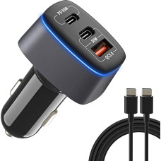 USB C Car Charger PD SUPERNIGHT Car Charger Cigarette Lighter Adapter 95W 3-Port Type C PD3.0 PPS 65W/30W+QC 30W, for MacBook Dell Lenovo HP ASUS Acer Samsung iPhone iPad with 1.5 m Type C Cable