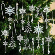 Wjelet 18-teiliges Weihnachtsbaumschmuck-Set aus transparentem Kunststoff, Weihnachtsdekorationsset für Weihnachtsbaum, Heimpartyzubehör