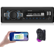 Hikity 1DIN Car Radio with DAB/DAB+ and Bluetooth Hands-Free System, Dual USB Port, 4 x 60 Watt, AUX, TF, DAB/FM Radio, SWC Remote Control, Vario Colour