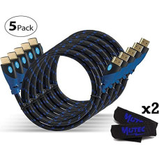 MutecPower PREMIUM Pack of 5 HDMI cables + 2 cable ties - 2 meter - Blue braided - 5 pack 2M