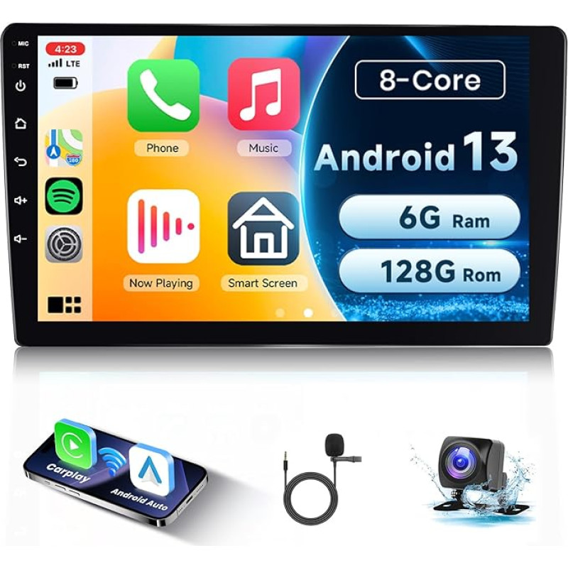 6GB + 128GB 8Core Car Radio Android 2 DIN with Wireless Carplay Android Car, Hodozzy 10 Inch Touchscreen Double DIN Car Radio GPS Navigation WiFi Bluetooth 5.0 USB Steering Wheel Control FM/RDS Radio