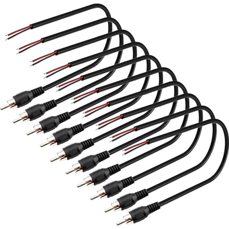 VISSQH Pack of 10 Speaker Cables RCA,RCA Male Adapter to Bare Wire Open End Pigtail Audio Video RCA Cable for Amplifier Receiver Speaker (20 cm)