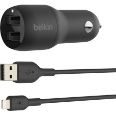 Belkin USB Car Charger with 2 Ports, 24W Lightning Cable (Boost Charge Car Charger, USB Car Charger) iPhone 14/14 Plus, Pro, Pro Max, 13, 12, 11 and Older, iPad, AirPods Car Charger