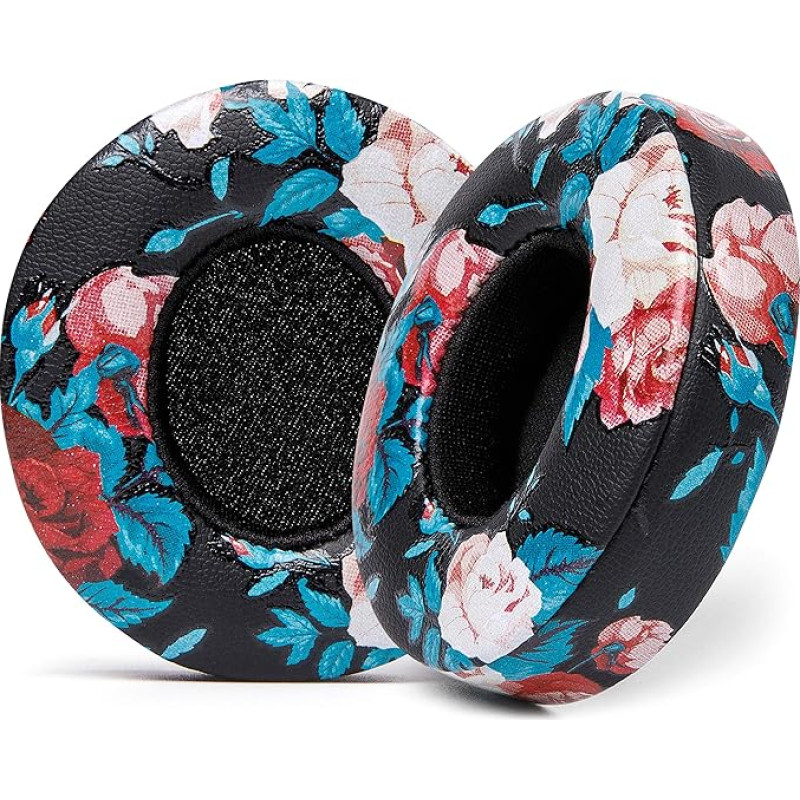 WC Extra Thick Replacement Ear Pads for Beats Solo 2 & 3 Wireless On-Ear Headphones by Wicked Cushions - Soft Leather, Luxury Memory Foam, Strong Adhesive, Floral Black