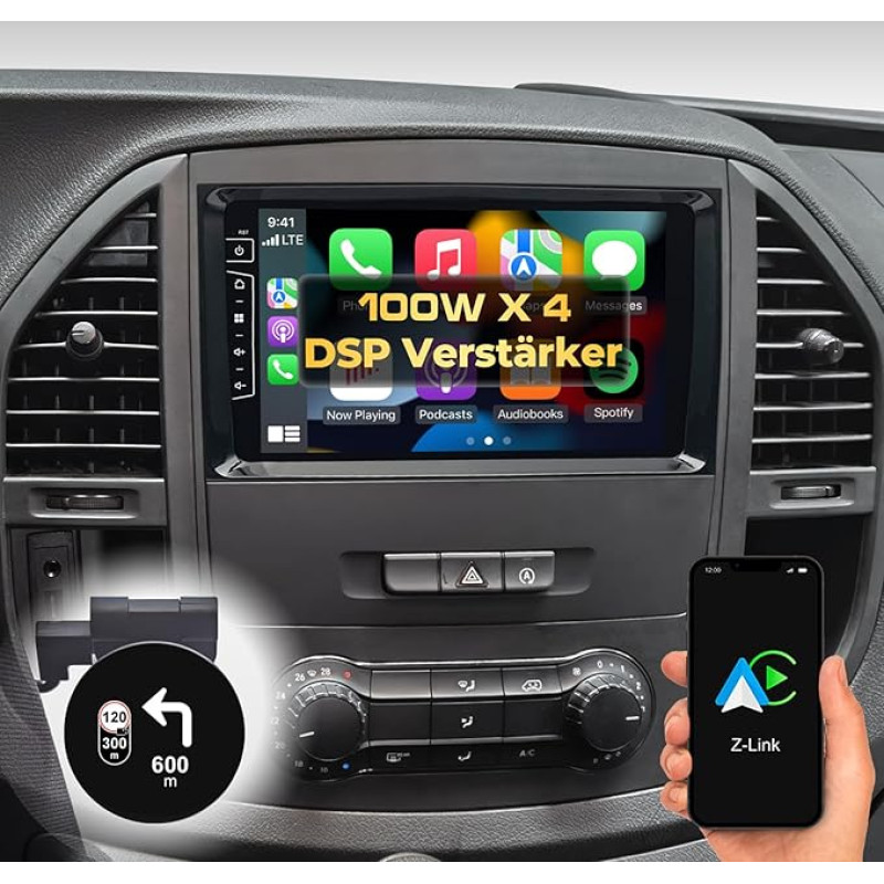 DYNAVIN Android Car Radio Sat Nav for Mercedes Sprinter Vito Viano A Class: 9 Inch OEM Radio with Wireless Carplay and Android Car | Head-up Display | Includes DAB+; D9-DF427 Premium Flex