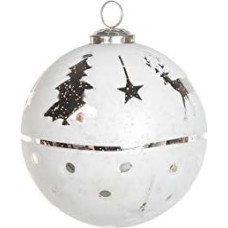 EUROCINSA Ref.28018 Glass Ball Pendant White with Silver with Deer, Pins and Stars 15 cm Diameter 1 Piece 15 cm