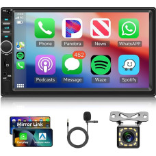 Car Radio 2 DIN with CarPlay Android Car, Hodozzy Car Radio MP5 Player 7 Inch Screen Bluetooth with Bluetooth/Mirror Link/SWC/FM EQ USB AUX, Double DIN Multimedia Player Car + HD Rear View Camera