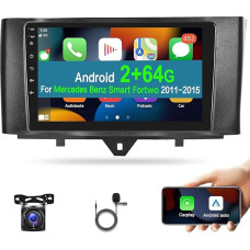 NHOPEEW 2+64G Android Car Radio for Mercedes B-ENZ Smart Fortwo 2011-2015 with Wireless Carplay and Android Car, 9 Inch Touchscreen, Car Radio with Wi-Fi GPS + Camera