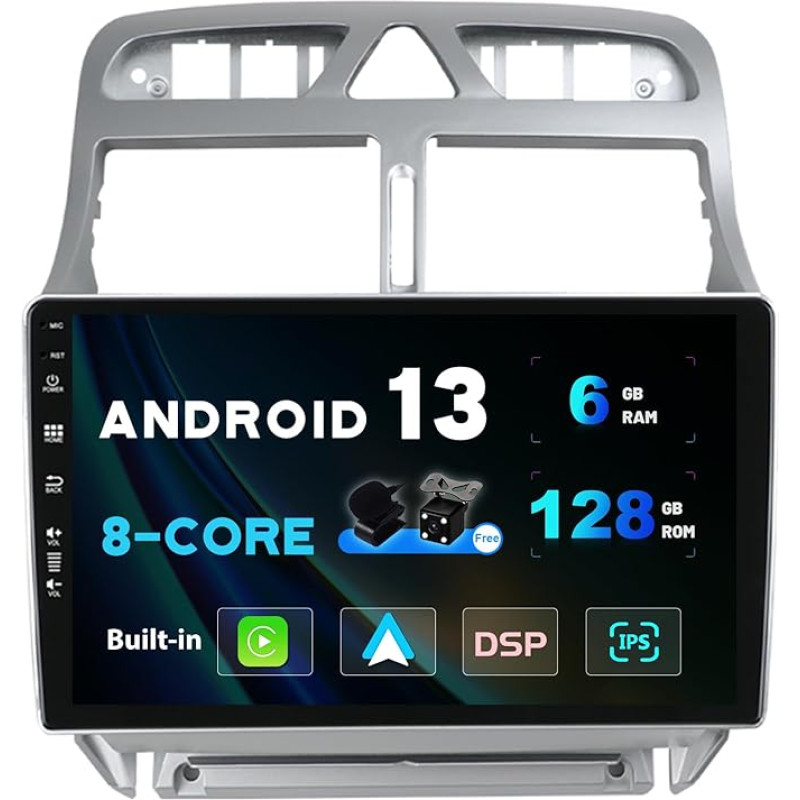 SXAUTO Android 13 - [6G+128G] - IPS Car Radio Suitable for Peugeot 307 SW CC (2002-2013) - Built-in Wireless Carplay/Android Car/DSP - Camera + MIC - DAB SWC WiFi Fast-Boot 360-Camera 4G - 2 DIN 9