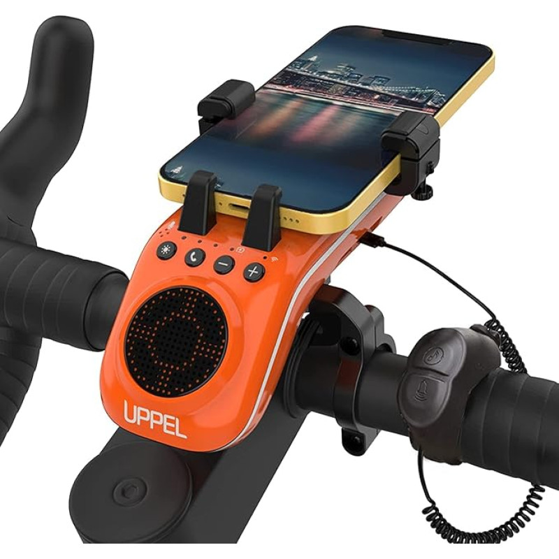 UPPEL Bicycle Bluetooth Speaker 10 in 1 Multifunctional Mobile Phone Holder Bicycle Power Bank/Bell Microphone - TF/SD/AUX Mode - Extreme & Leisure Cycling with Bicycle & Mountain Bike Orange